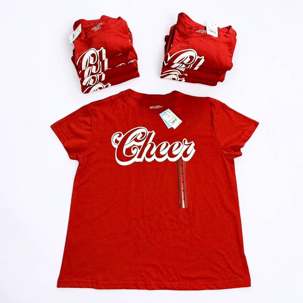 Lot Of 9 Mighty Fine Cheer Graphic T-Shirt Red Short Sleeve Womens Size M NWT